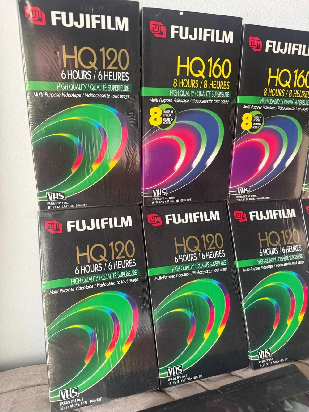 Set of Fujifilm HQ VHS Tapes - Mix of HQ120 & HQ160 in Black Packaging New